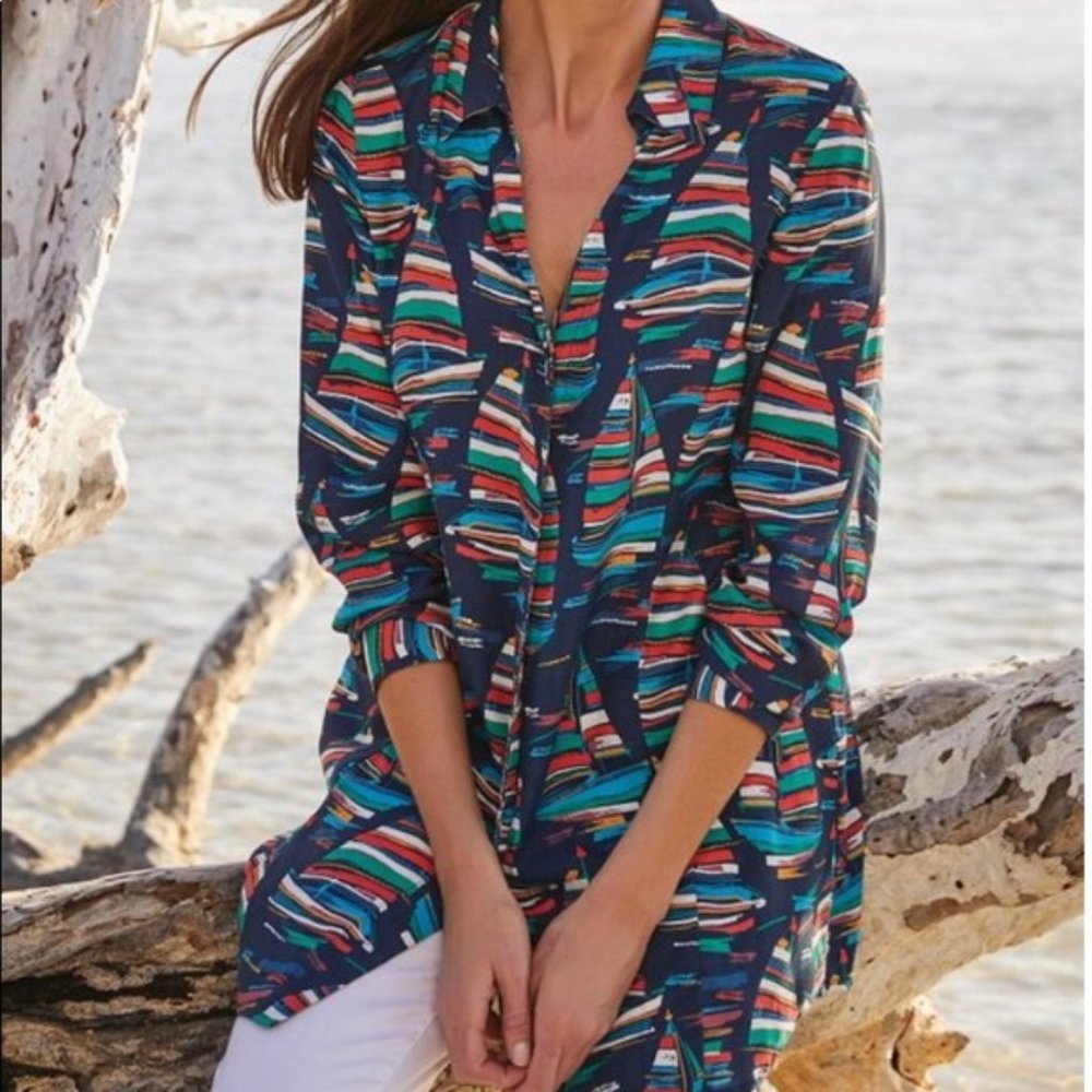 Soft surroundings sail away coltful boat print shirt-